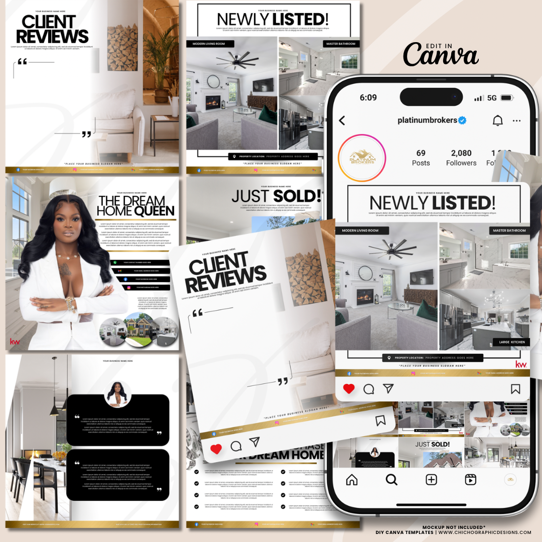 Realtor DIY Canva Templates (White, Black & Gold)