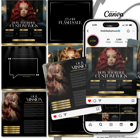 Hair DIY Canva Templates (Black & Gold)